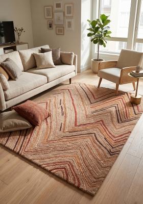 Saffron Rugs Hand Tufted Warm Taupe Brown Chevron Contemporary Rectangular Wool Area Rug