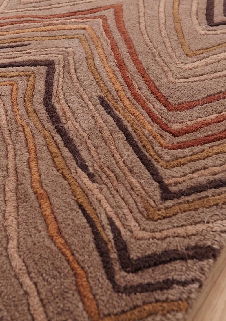 Saffron Rugs Hand Tufted Warm Taupe Brown Chevron Contemporary Rectangular Wool Area Rug - Indya