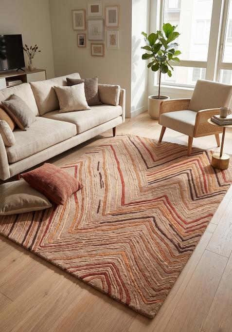 Saffron Rugs Hand Tufted Warm Taupe Brown Chevron Contemporary Rectangular Wool Area Rug