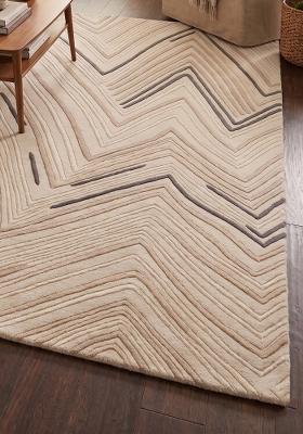 Saffron Rugs Hand Tufted Cream Beige Chevron Contemporary Rectangular Wool Area Rug