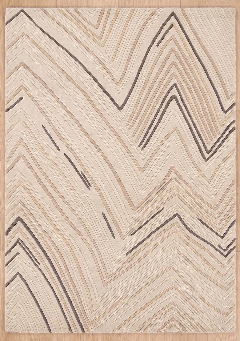 Saffron Rugs Hand Tufted Cream Beige Chevron Contemporary Rectangular Wool Area Rug - Indya