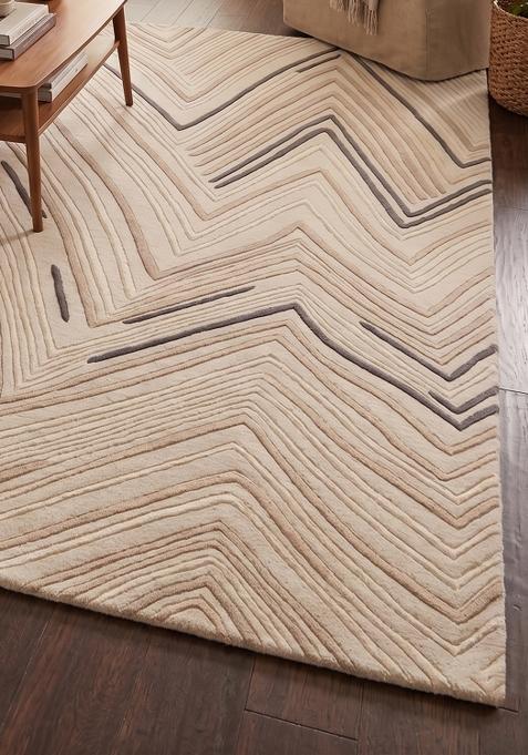Saffron Rugs Hand Tufted Cream Beige Chevron Contemporary Rectangular Wool Area Rug