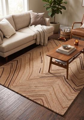 Saffron Rugs Hand Tufted Warm Camel Brown Chevron Contemporary Rectangular Wool Area Rug