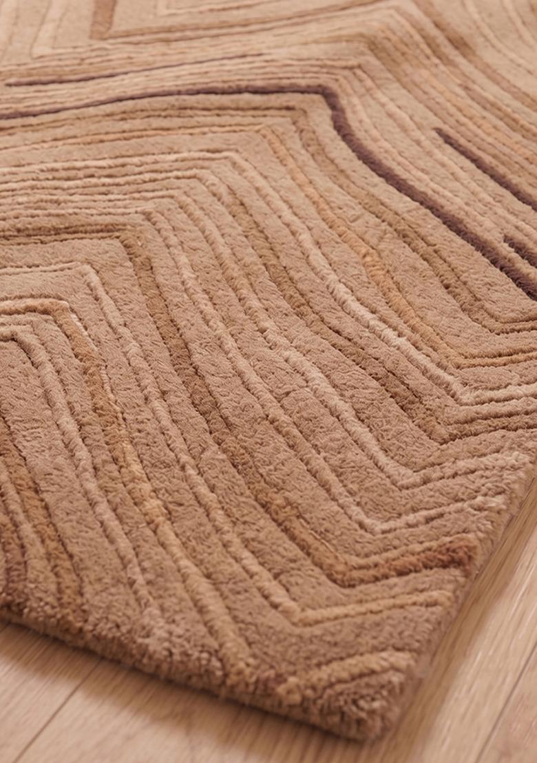 Saffron Rugs Hand Tufted Warm Camel Brown Chevron Contemporary Rectangular Wool Area Rug - Indya