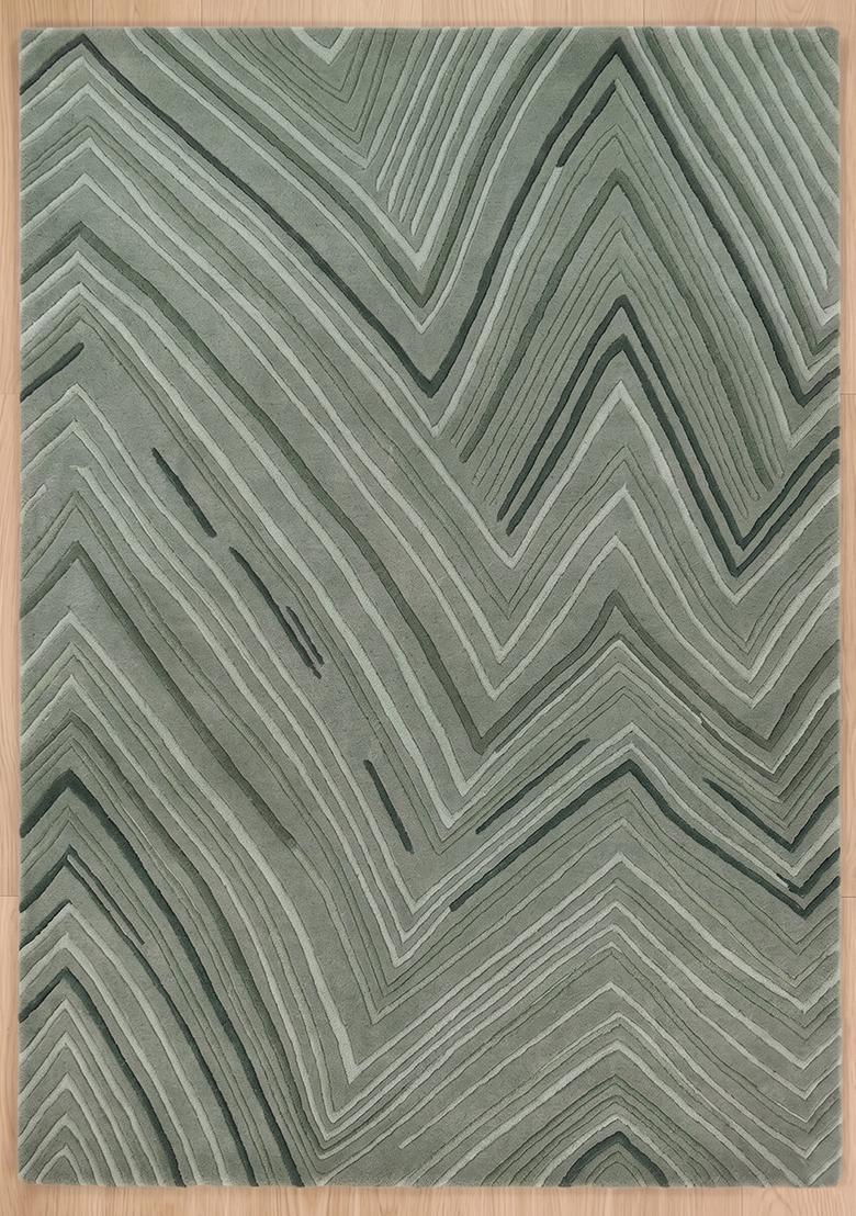 Saffron Rugs Hand Tufted Sage Green Chevron Contemporary Rectangular Wool Area Rug - Indya