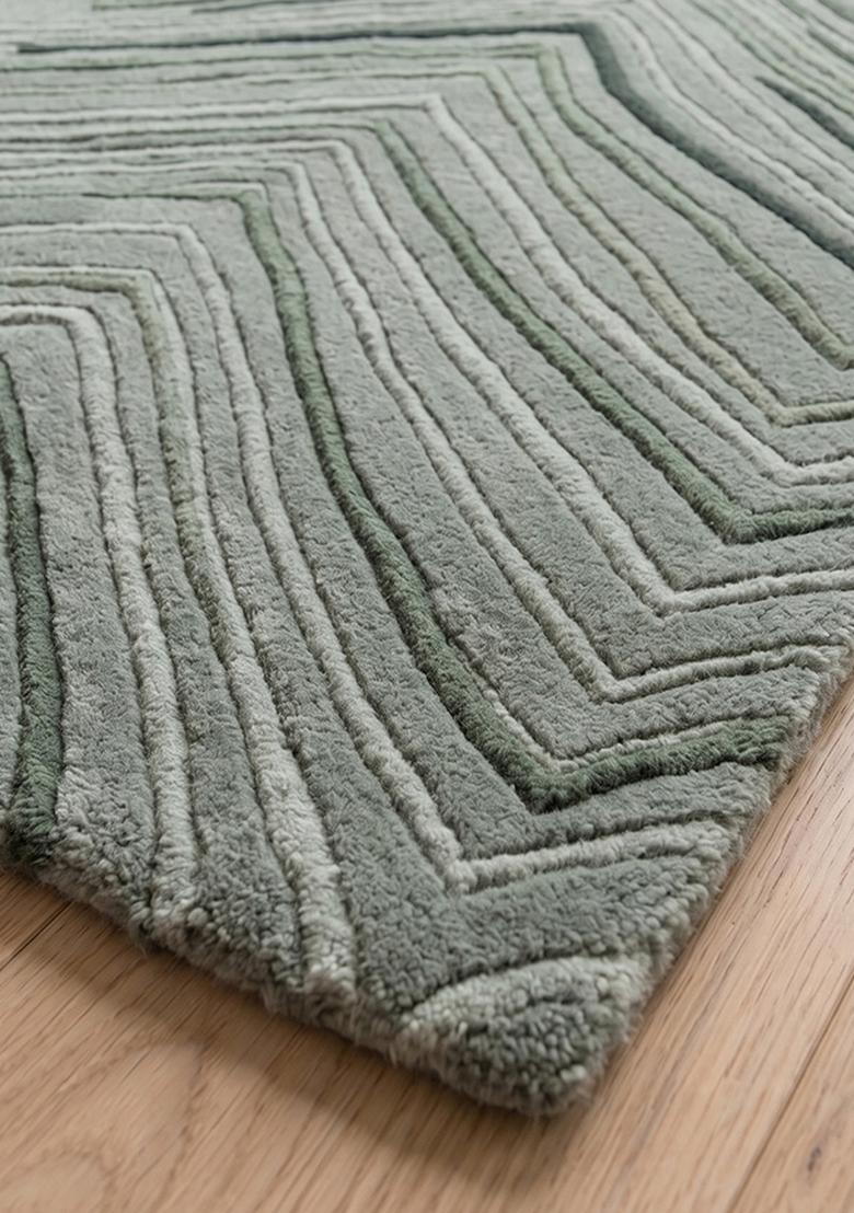 Saffron Rugs Hand Tufted Sage Green Chevron Contemporary Rectangular Wool Area Rug - Indya