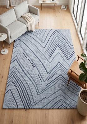 Saffron Rugs Hand Tufted Light Blue Chevron Contemporary Rectangular Wool Area Rug