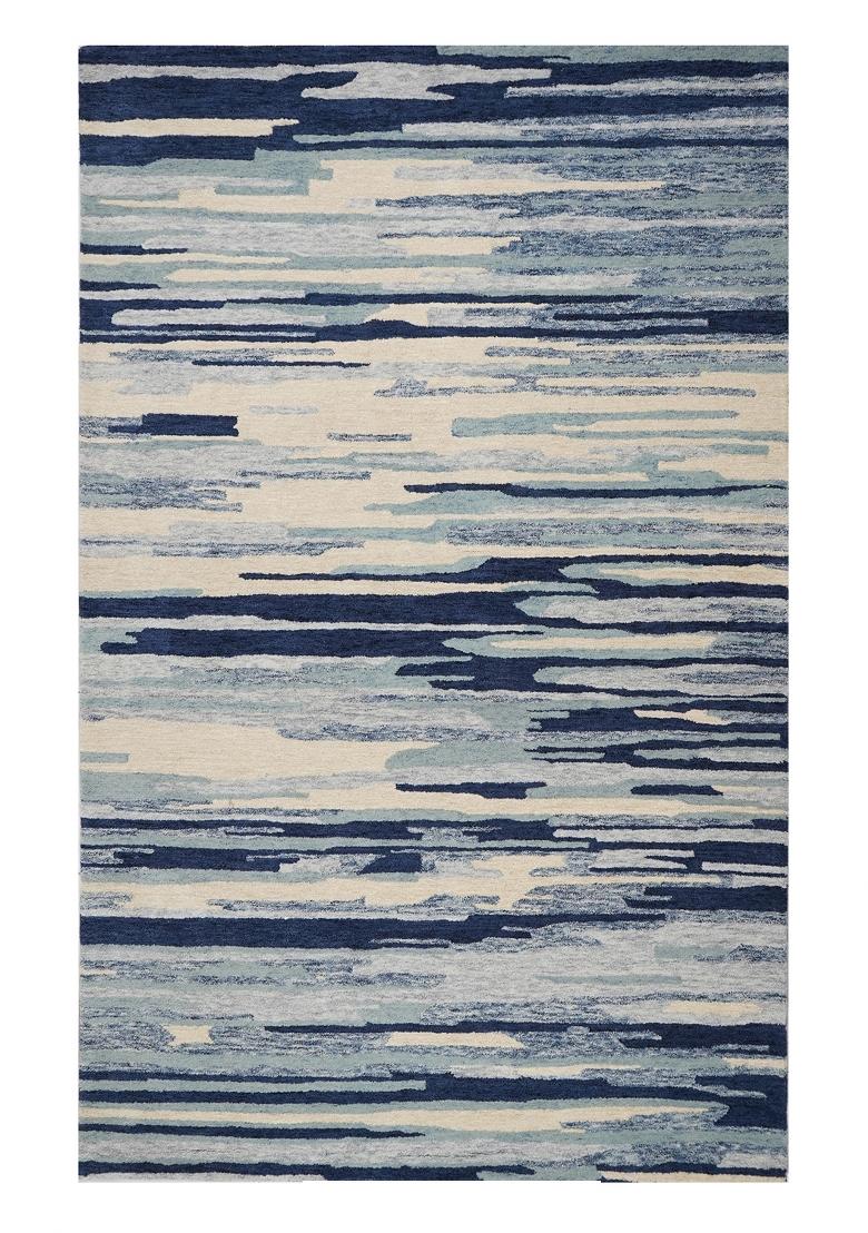 Saffron Rugs Hand Tufted Navy Blue Striped Contemporary Rectangular Wool Area Rug - Indya