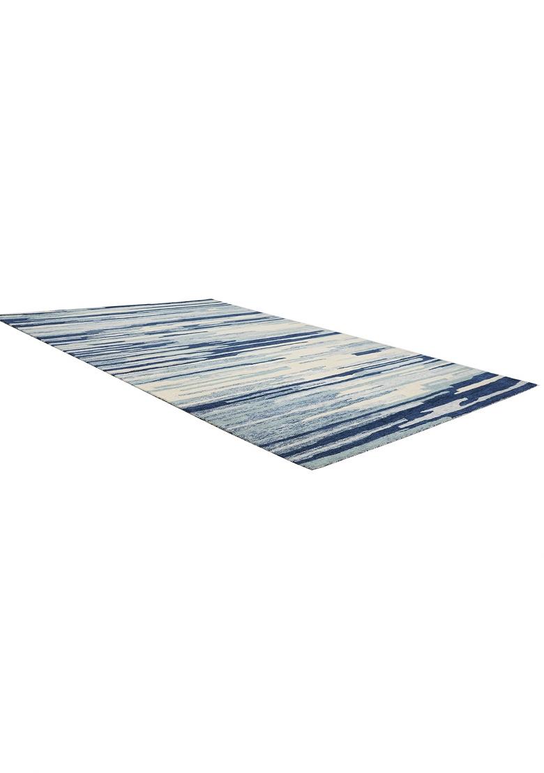 Saffron Rugs Hand Tufted Navy Blue Striped Contemporary Rectangular Wool Area Rug - Indya