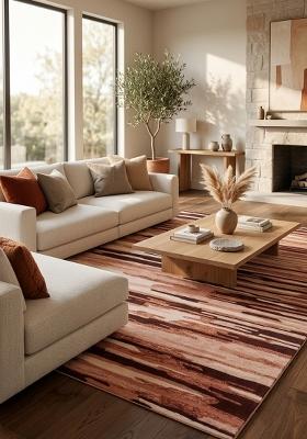 Saffron Rugs Hand Tufted Terracotta Striped Contemporary Rectangular Wool Area Rug