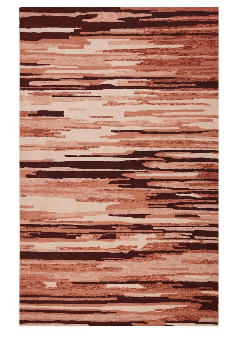 Saffron Rugs Hand Tufted Terracotta Striped Contemporary Rectangular Wool Area Rug - Indya