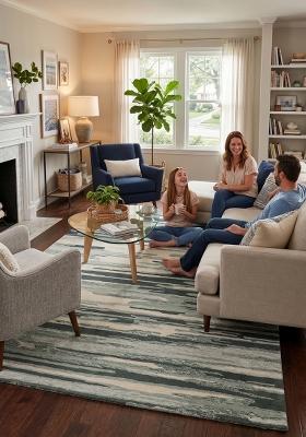 Saffron Rugs Hand Tufted Sage Green Striped Contemporary Rectangular Wool Area Rug