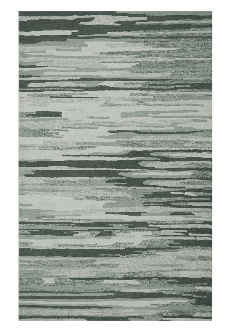 Saffron Rugs Hand Tufted Sage Green Striped Contemporary Rectangular Wool Area Rug - Indya