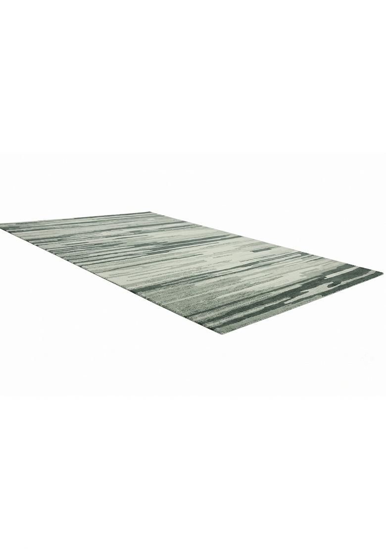 Saffron Rugs Hand Tufted Sage Green Striped Contemporary Rectangular Wool Area Rug - Indya