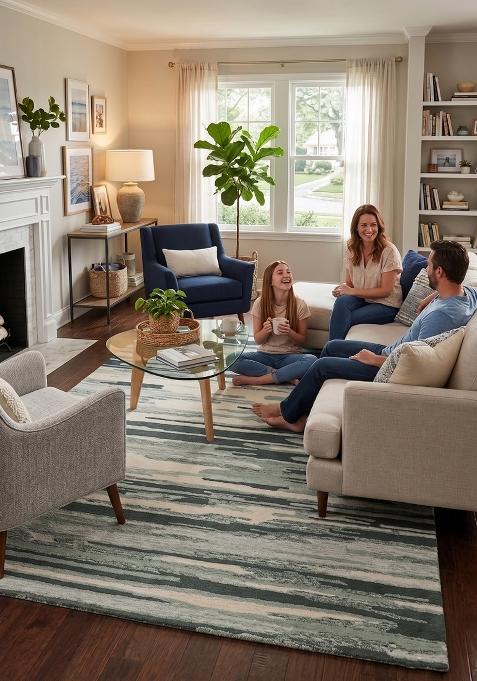 Saffron Rugs Hand Tufted Sage Green Striped Contemporary Rectangular Wool Area Rug