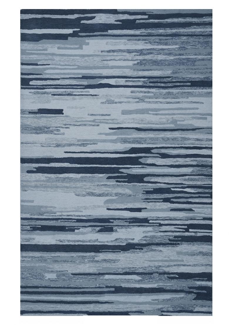 Saffron Rugs Hand Tufted Steel Blue Striped Contemporary Rectangular Wool Area Rug - Indya