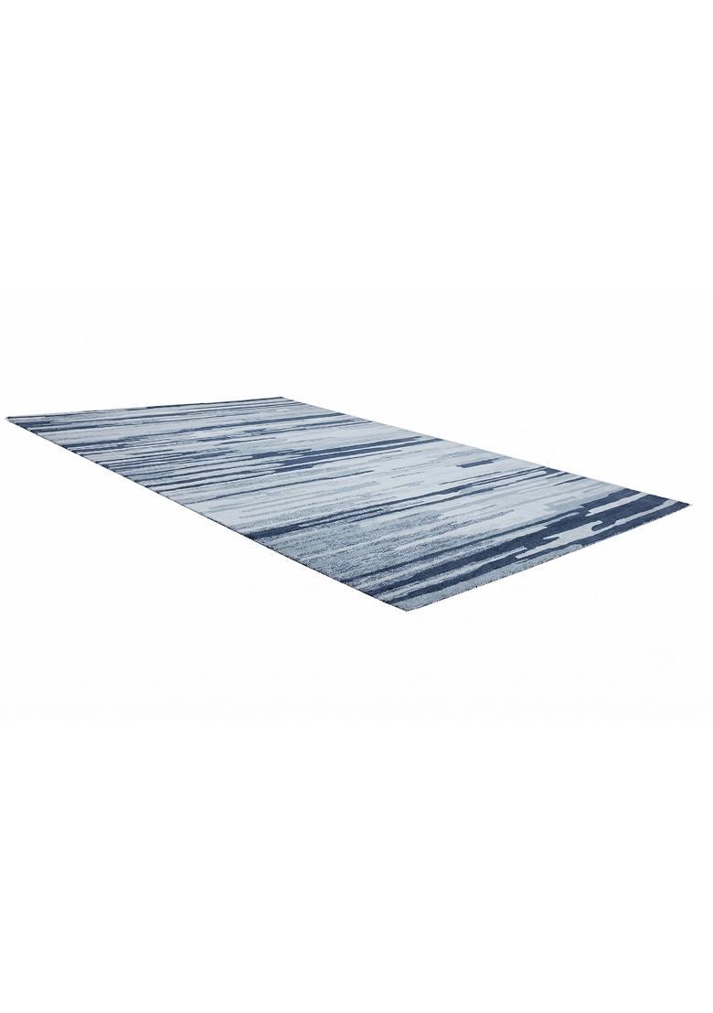 Saffron Rugs Hand Tufted Steel Blue Striped Contemporary Rectangular Wool Area Rug - Indya