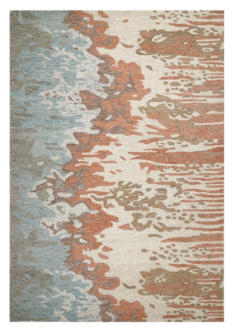 Saffron Rugs Hand Tufted Multicolor Cream Terracotta Blue-Gray Swirls Contemporary Rectangular Wool Area Rug - Indya