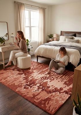Saffron Rugs Hand Tufted Terracotta Swirls Contemporary Rectangular Wool Area Rug