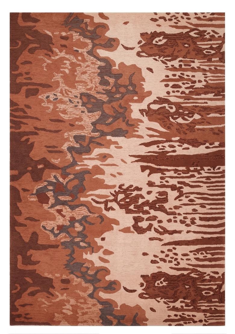 Saffron Rugs Hand Tufted Terracotta Swirls Contemporary Rectangular Wool Area Rug - Indya