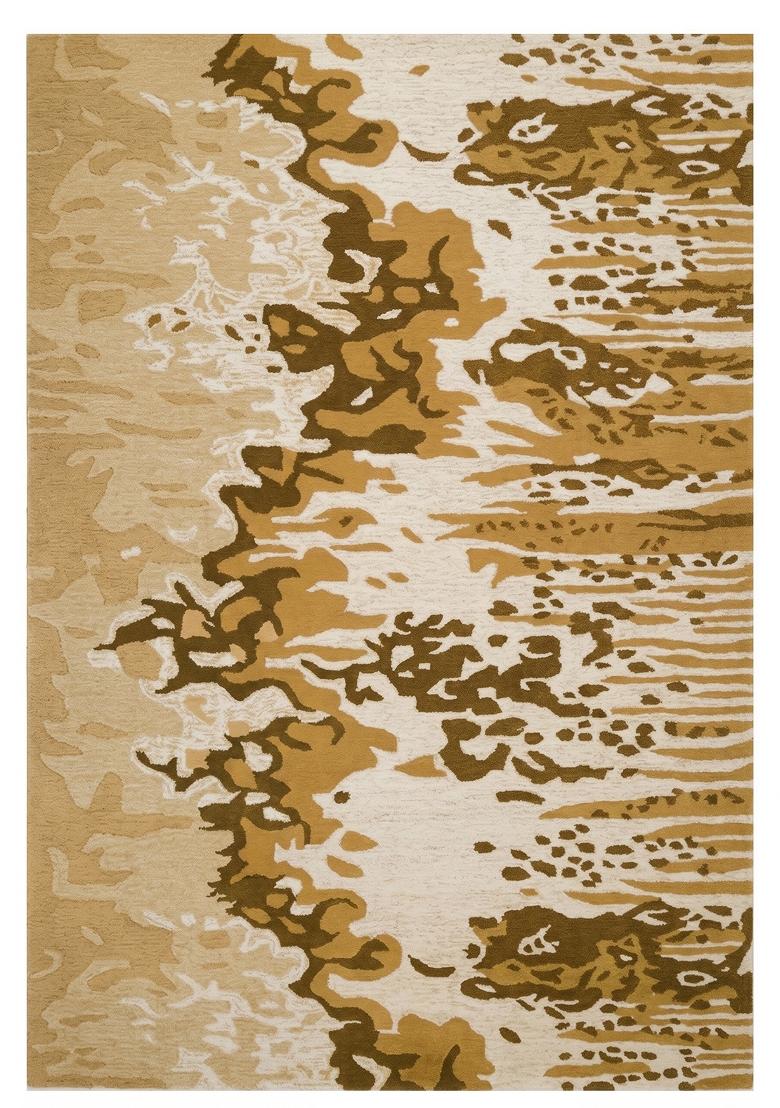 Saffron Rugs Hand Tufted Gold Swirls Contemporary Rectangular Wool Area Rug - Indya