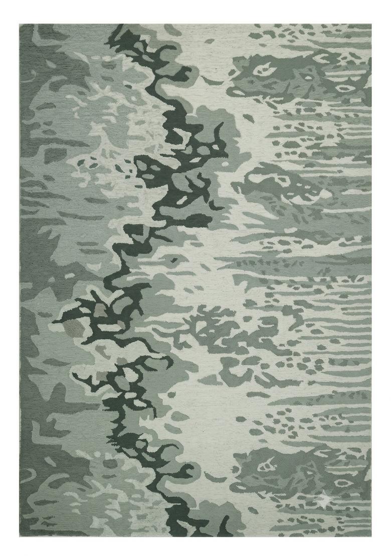 Saffron Rugs Hand Tufted Sage Green Swirls Contemporary Rectangular Wool Area Rug - Indya
