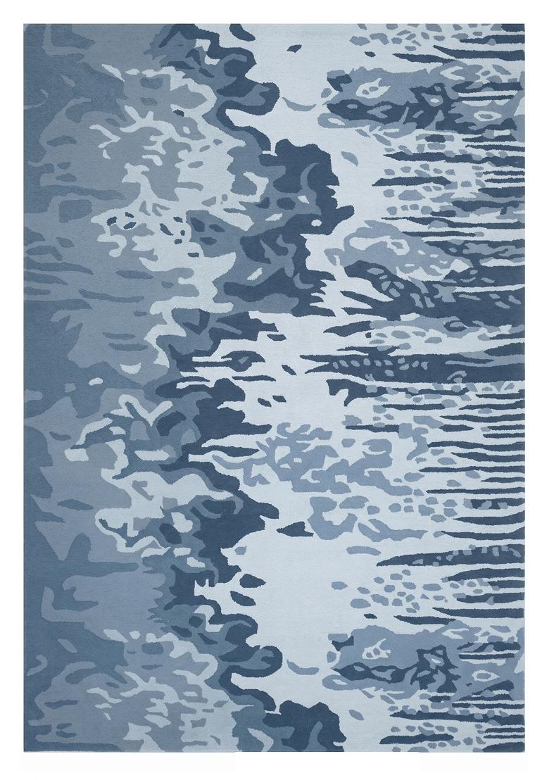 Saffron Rugs Hand Tufted Steel Blue Swirls Contemporary Rectangular Wool Area Rug - Indya