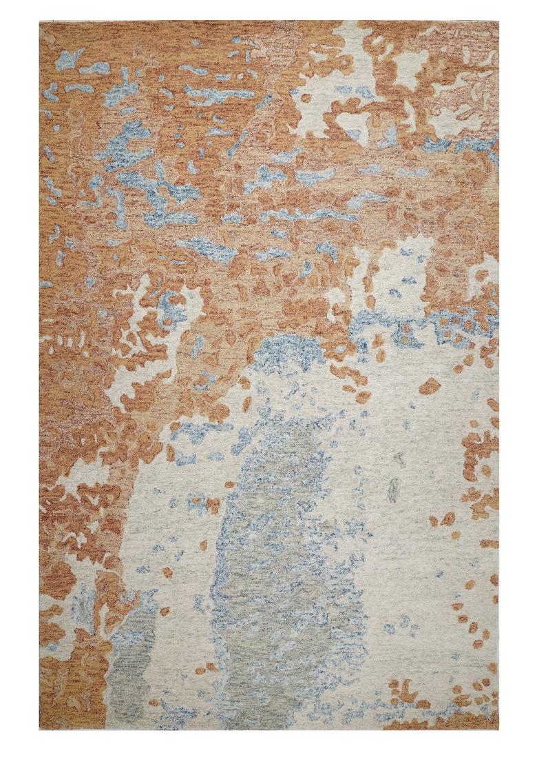 Saffron Rugs Hand Tufted Copper Orange with Cream and Blue accents Marble Contemporary Rectangular Wool Area Rug - Indya