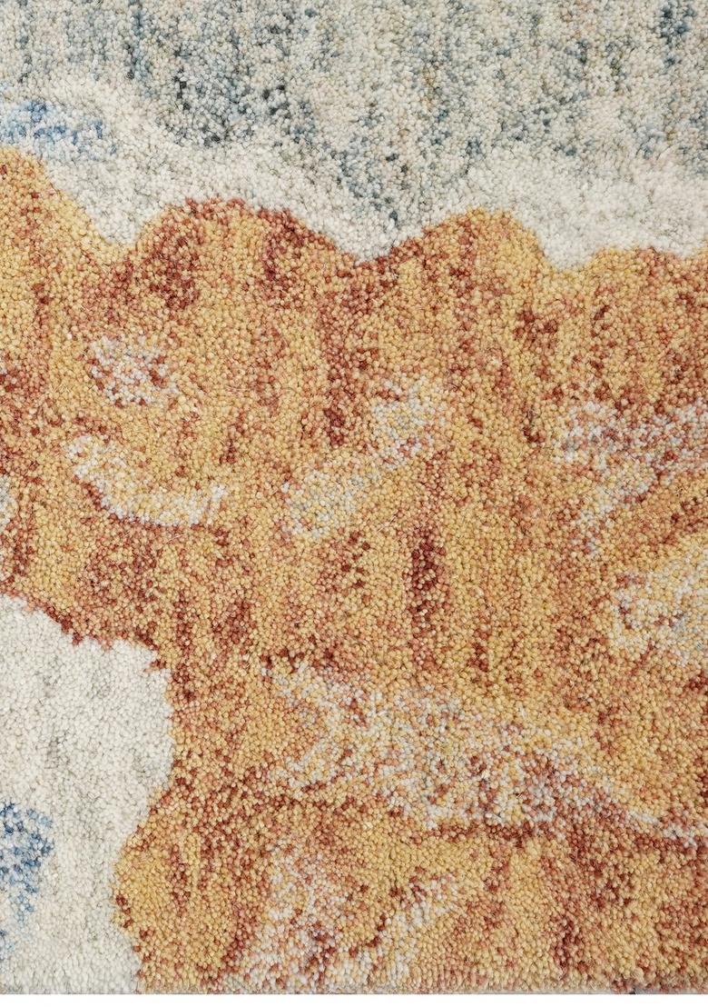Saffron Rugs Hand Tufted Copper Orange with Cream and Blue accents Marble Contemporary Rectangular Wool Area Rug - Indya