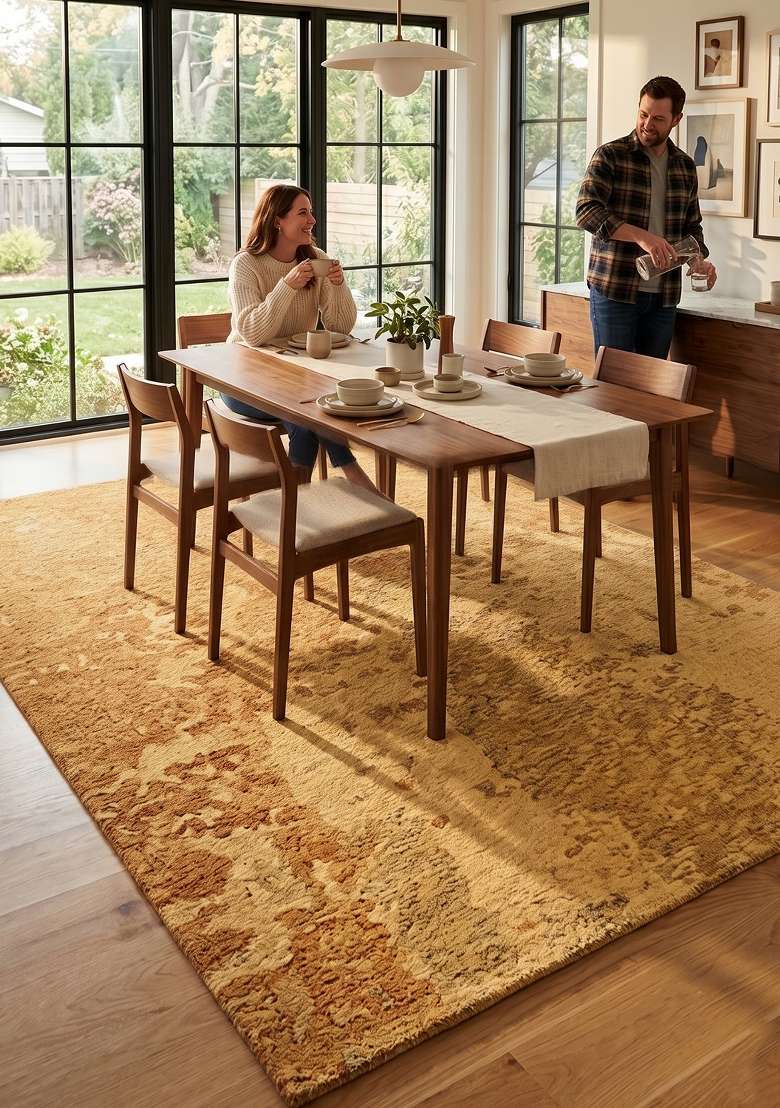 Saffron Rugs Hand-Tufted 100% Wool Area Rug | Gold Rectangular Rug | Cotton Backing | Contemporary Marble Home Decor Carpet for Living Room Bedroom - Indya