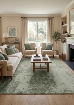 Saffron Rugs Hand Tufted Sage Green Marble Contemporary Rectangular Wool Area Rug