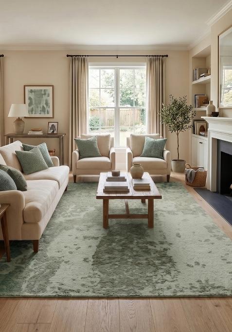Saffron Rugs Hand Tufted Sage Green Marble Contemporary Rectangular Wool Area Rug