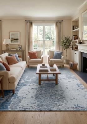 Saffron Rugs Hand Tufted Steel Blue Marble Contemporary Rectangular Wool Area Rug