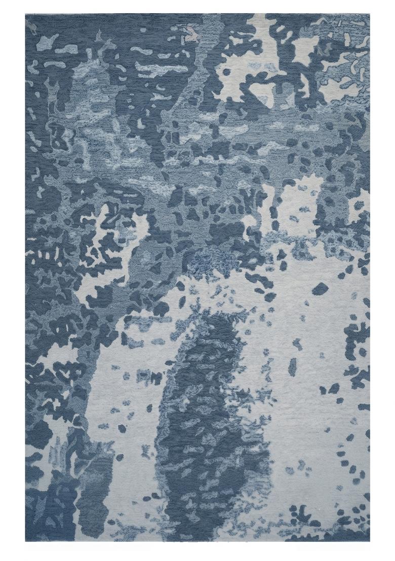 Saffron Rugs Hand Tufted Steel Blue Marble Contemporary Rectangular Wool Area Rug - Indya