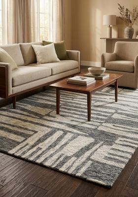 Saffron Rugs Hand Tufted Grey and Cream Geometric Contemporary Rectangular Wool Area Rug