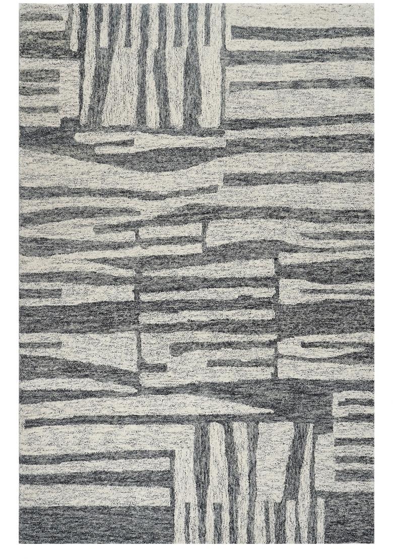 Saffron Rugs Hand Tufted Grey and Cream Geometric Contemporary Rectangular Wool Area Rug - Indya