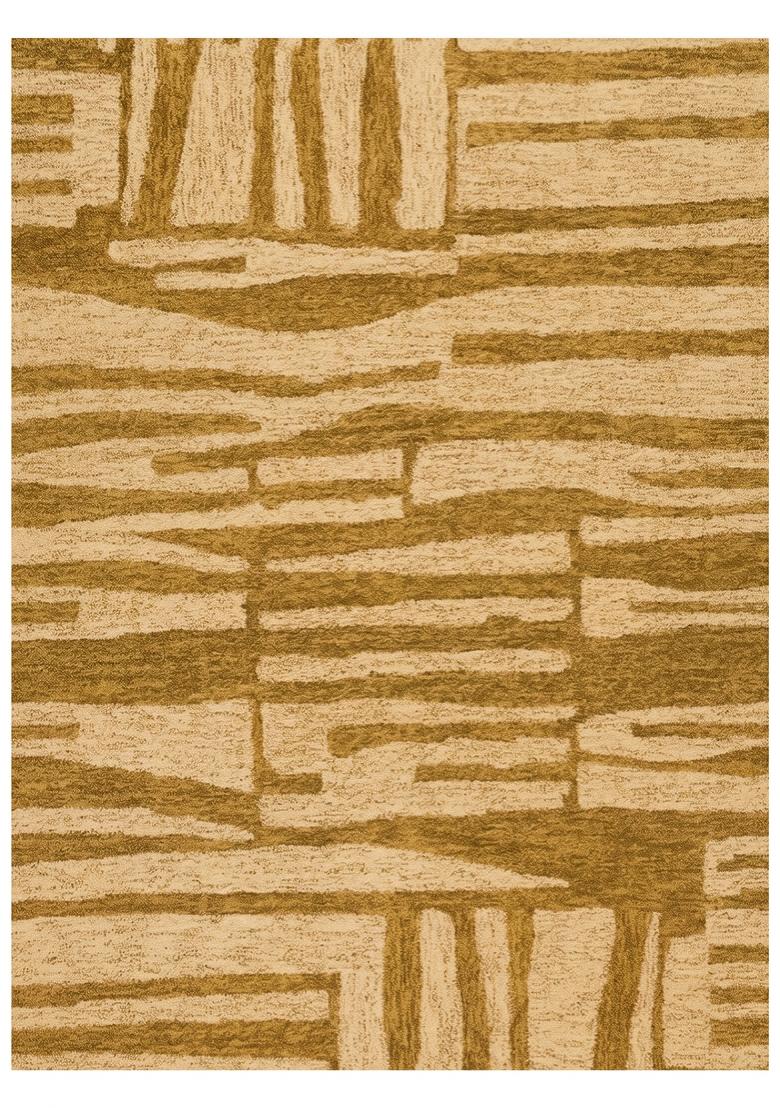 Saffron Rugs Hand Tufted Golden Tan Geometric Contemporary Rectangular Wool Area Rug - Indya