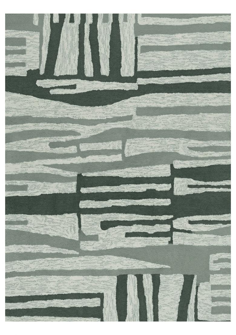 Saffron Rugs Hand Tufted Grey Green Geometric Contemporary Rectangular Wool Area Rug - Indya