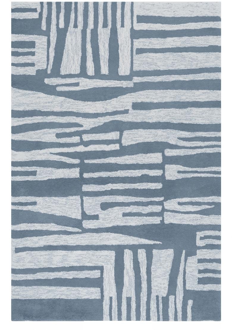Saffron Rugs Hand Tufted Slate Blue Grey Geometric Contemporary Rectangular Wool Area Rug - Indya