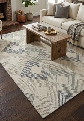 Saffron Rugs Hand Tufted Ivory  Contemporary Rectangular Wool Area Rug