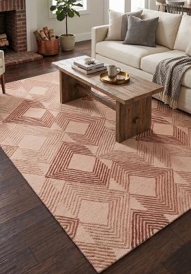 Saffron Rugs Hand Tufted Terracotta Pink  Contemporary Rectangular Wool Area Rug