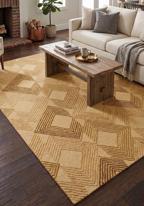 Saffron Rugs Hand Tufted Beige  Contemporary Rectangular Wool Area Rug