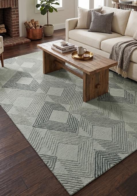 Saffron Rugs Hand Tufted Sage Green  Contemporary Rectangular Wool Area Rug