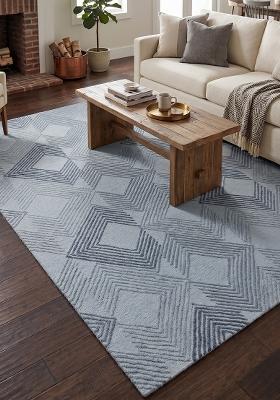 Saffron Rugs Hand Tufted Light Grey Blue  Contemporary Rectangular Wool Area Rug