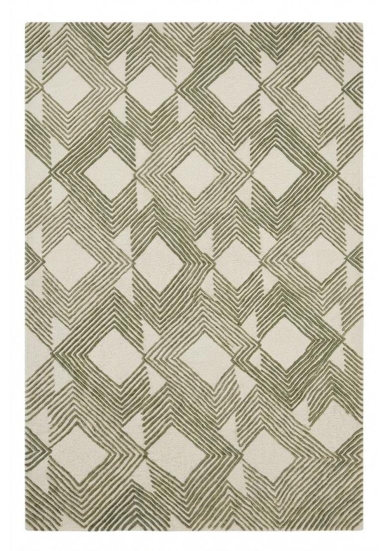 Saffron Rugs Hand Tufted Ivory Green  Contemporary Rectangular Wool Area Rug - Indya