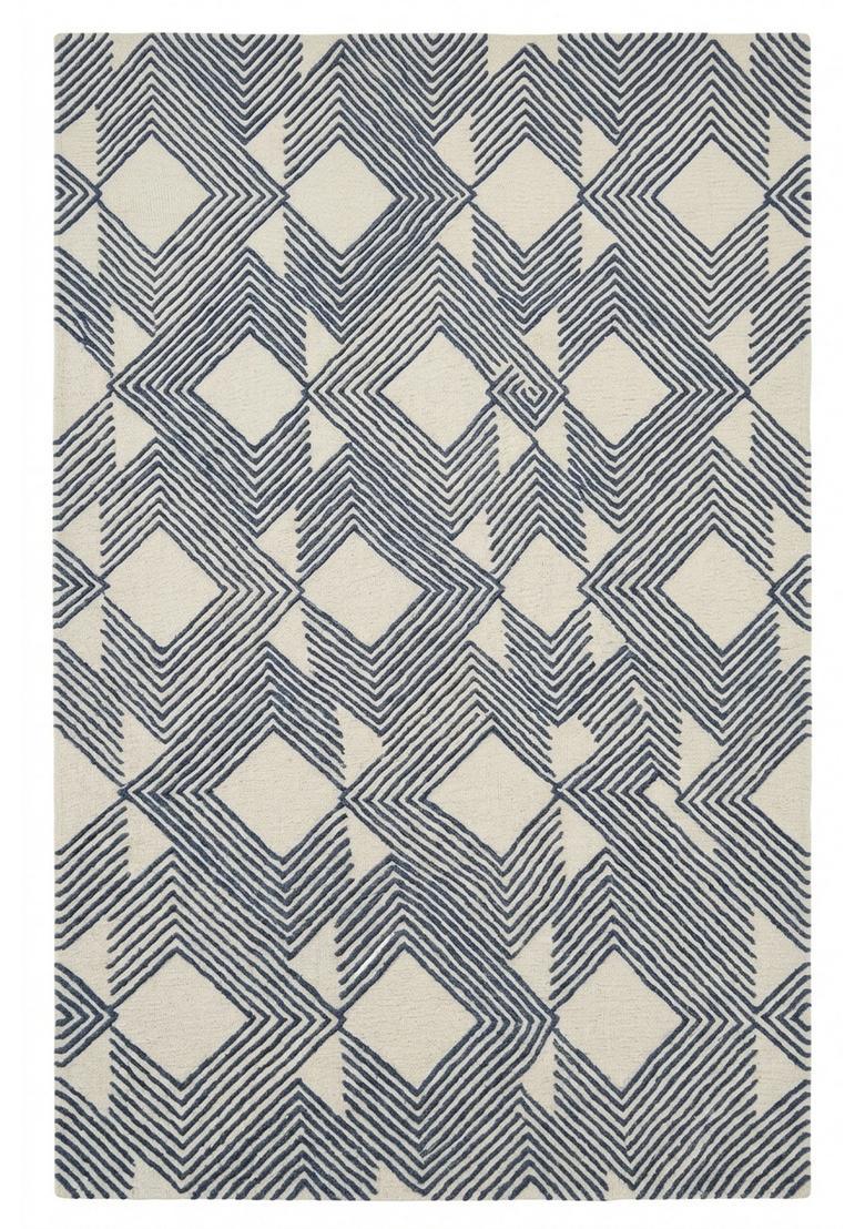 Saffron Rugs Hand Tufted Ivory Navy Blue  Contemporary Rectangular Wool Area Rug - Indya
