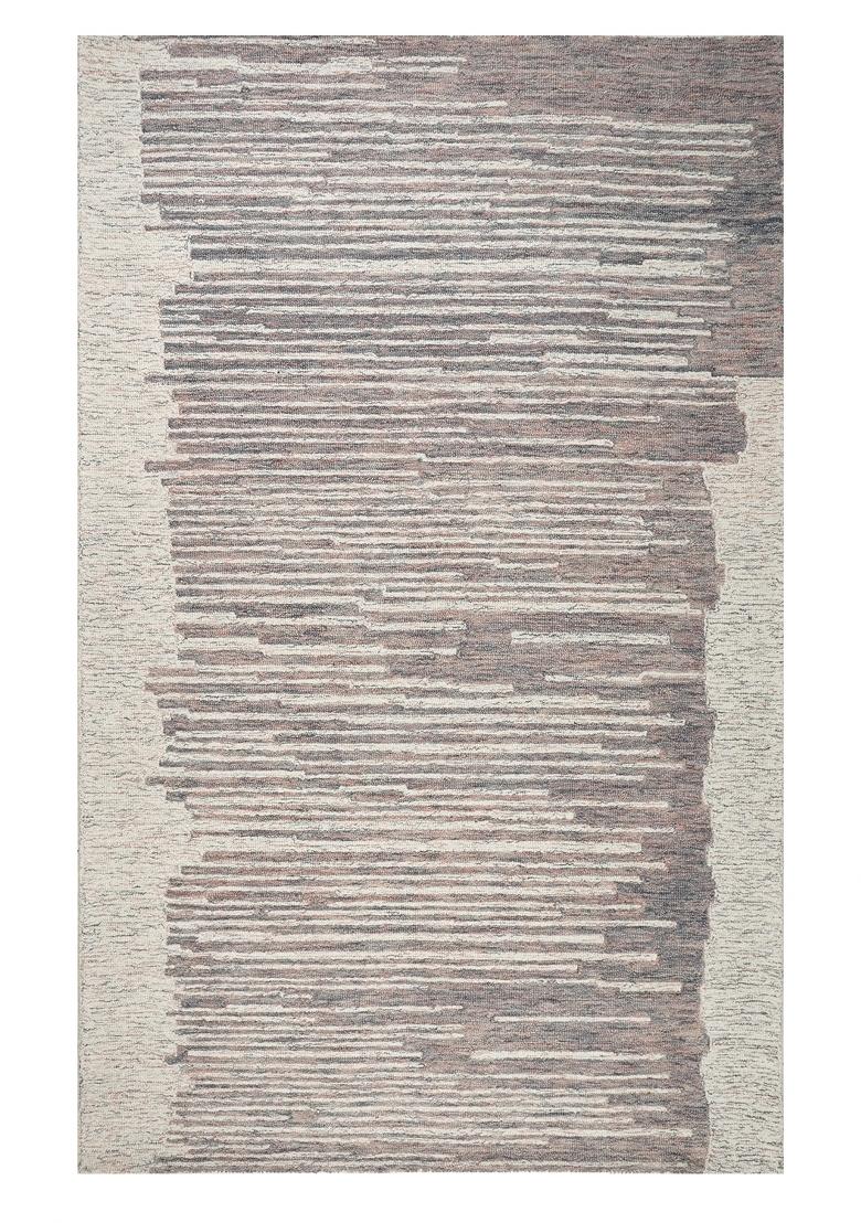 Saffron Rugs Hand Tufted Grey Beige Striped Contemporary Rectangular Wool Area Rug - Indya