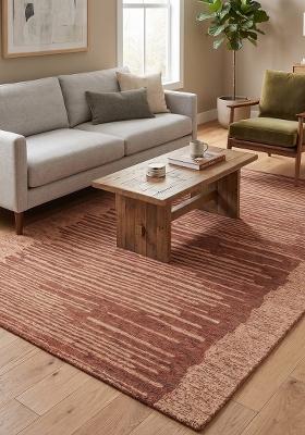 Saffron Rugs Hand Tufted Terracotta Striped Contemporary Rectangular Wool Area Rug