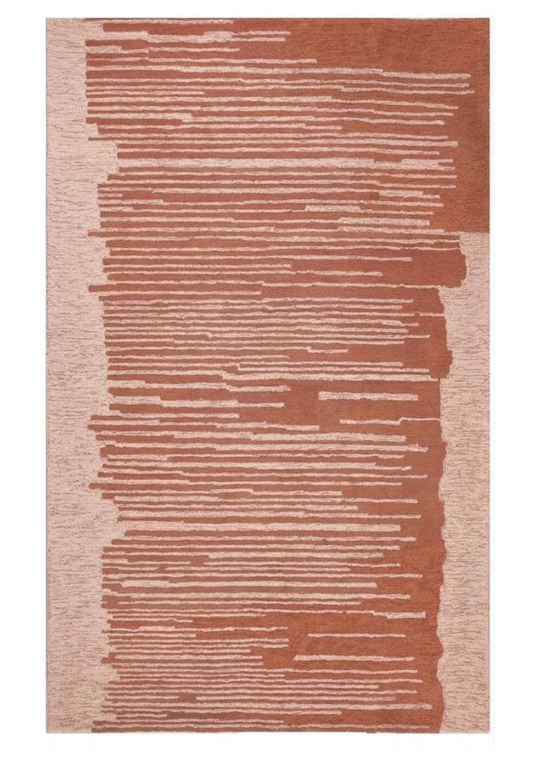Saffron Rugs Hand Tufted Terracotta Striped Contemporary Rectangular Wool Area Rug - Indya