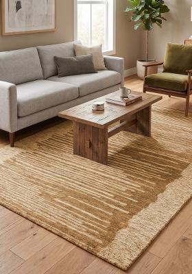 Saffron Rugs Hand Tufted Tan Striped Contemporary Rectangular Wool Area Rug